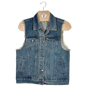 Vocal XL Studded Denim Vest Y2K Glam Rhinestone Trucker Jacket